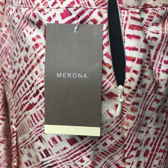 Merona Womens Pleated Skirt Red Pink 100% Silk Eth - Picture 2 of 7